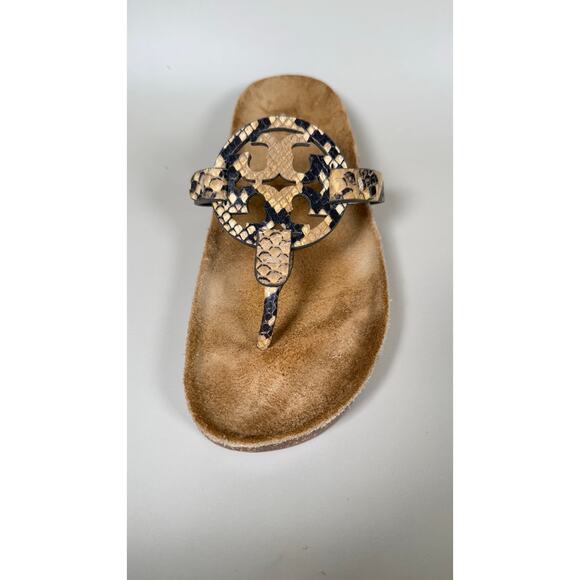 Tory Burch Miller Sandals | Snakeskin Print Thong Sandals | Iconic Logo Sandals - Picture 3 of 9